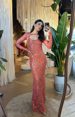 Vestido Longo em Renda Decote Quadrado 2 Formas Vermelho