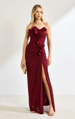 Vestido Longo Tomara que Caia com Babados Marsala