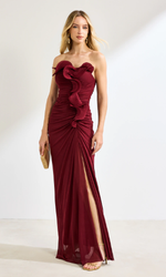 Vestido Longo Tomara que Caia com Babados Marsala