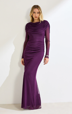 Vestido Longo Manga Longa com Fenda Uva
