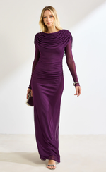 Vestido Longo Manga Longa com Fenda Uva