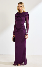 Vestido Longo Manga Longa com Fenda Uva