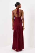 Vestido Longo Frente Única Drapeado com Amarração Marsala