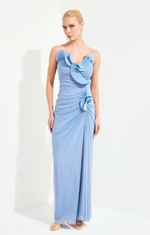 Vestido Longo Tomara que Caia com Babados Azul