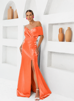 Vestido Longo Ombro a Ombro em Zibeline Laranja