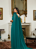 Vestido Longo Decote V Drapeado com Alças Finas Verde