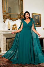 Vestido Longo Decote V Drapeado com Alças Finas Verde