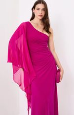 Vestido Longo Um Ombro Drapeado Violeta