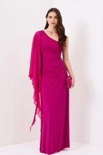 Vestido Longo Um Ombro Drapeado Violeta