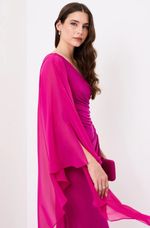 Vestido Longo Um Ombro Drapeado Violeta