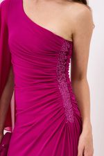 Vestido Longo Um Ombro Drapeado Violeta