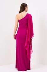 Vestido Longo Um Ombro Drapeado Violeta