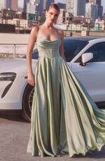 Vestido Longo Seda Corset Alça Fina Com Babados no Busto Verde