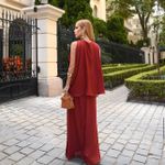 Vestido Longo V Drapeado com Cinto Pedra Marsala