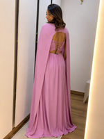 Vestido Longo Corset com Capa e Decote nas Costas Lilás