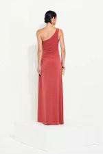 Vestido Longo Um Ombro Drapeado Terracota