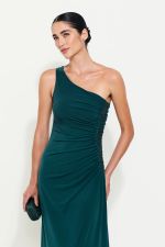 Vestido Longo Um Ombro Drapeado Verde