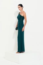Vestido Longo Um Ombro Drapeado Verde