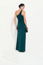 Vestido Longo Um Ombro Drapeado Verde