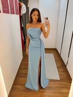 Vestido Longo Tomara que Caia com Fenda e Capa Azul