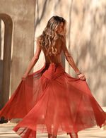 Vestido Longo Ofeila Tipo Sutia Abertura na Frente e Costas Laranja