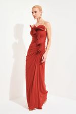 Vestido Longo Tomara que Caia com Babados Terracota