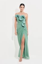 Vestido Longo Tomara que Caia com Babados Verde Herva