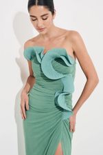 Vestido Longo Tomara que Caia com Babados Verde Herva
