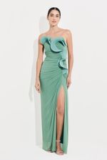 Vestido Longo Tomara que Caia com Babados Verde Herva