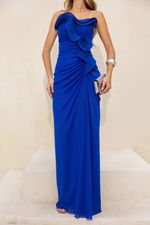 Vestido Longo Tomara que Caia com Babados Azul Royal