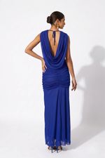 Vestido Longo com Decote V Transpassado Azul Royal