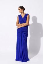 Vestido Longo com Decote V Transpassado Azul Royal