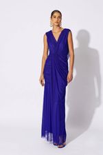 Vestido Longo com Decote V Transpassado Azul Royal