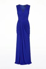 Vestido Longo com Decote V Transpassado Azul Royal
