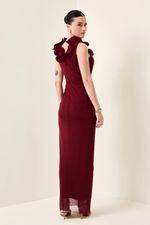 Vestido Longo com Gola de Babados Marsala