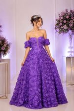 Vestido Longo Ombro A Ombro Flores Lilas