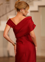 Vestido Longo de Uma Alça Transpassado Um Ombro Vermelho