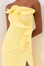 Vestido Longo Tomara que Caia com Babados Amarelo