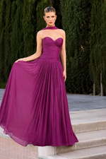 Vestido Longo Tomara que Caia Plissado com Fenda Fucsia