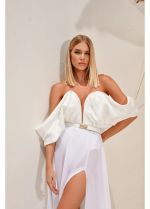 Vestido Longo Decote V Profundo Ombro a Ombro Branco