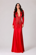 Vestido Longo Em Strass Com Decote