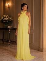Vestido Frente Única Solto com Borda de Flores Amarelo