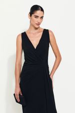 Vestido Longo Cruzado Busto Liso Regata Preto
