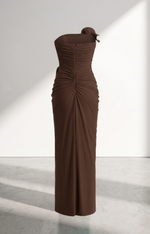 Vestido Longo Tomara que Caia com Babados Marrom