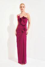 Vestido Longo Tomara que Caia com Babados Fucsia