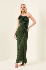Vestido Longo Tomara que Caia com Babados Verde