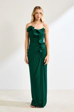 Vestido Longo Tomara que Caia com Babados Verde Esmeralda