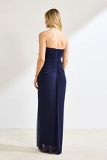 Vestido Longo Tomara que Caia com Babados Azul Marinho