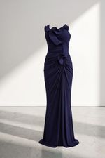 Vestido Longo Tomara que Caia com Babados Azul Marinho