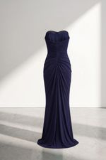 Vestido Longo Tomara que Caia com Babados Azul Marinho